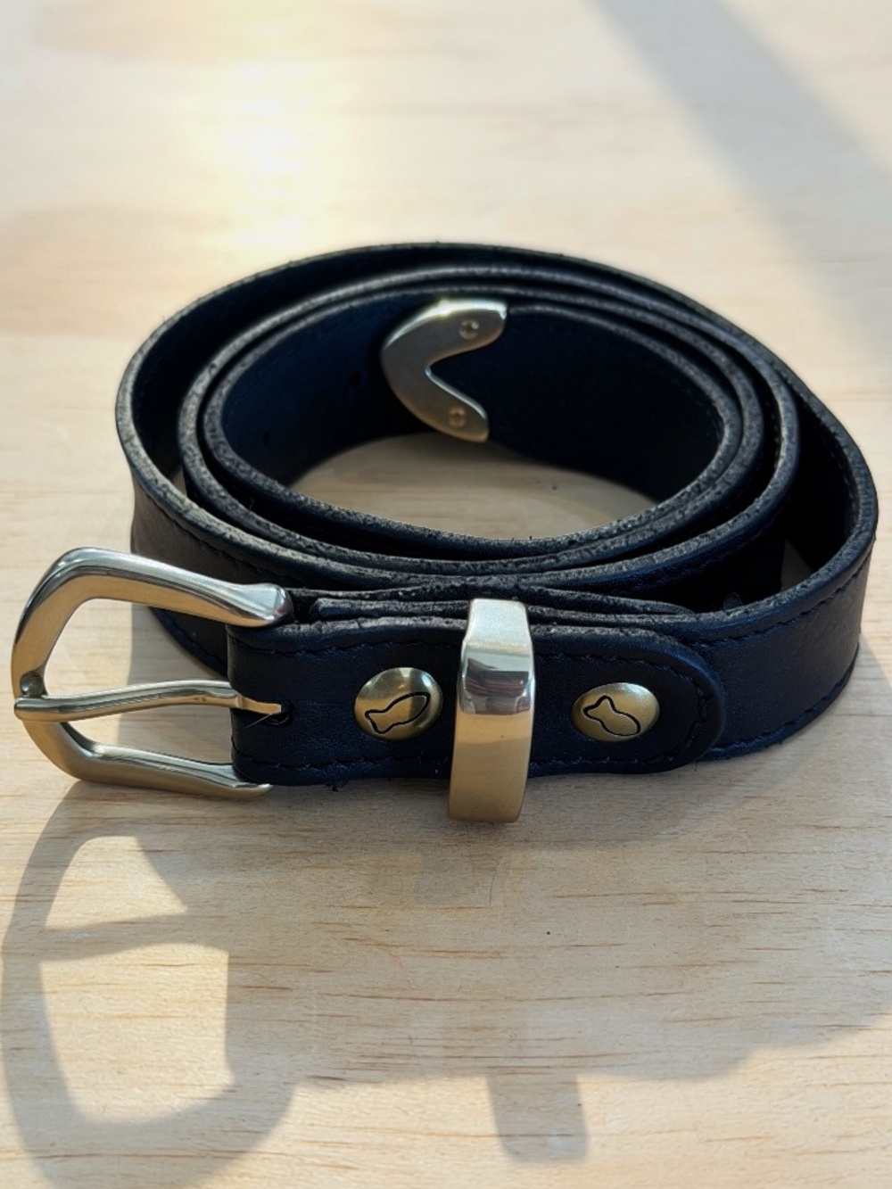 Campomaggi Leather Belt in Black and Gold Brass